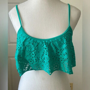 Jessica Simpson Bikini Top Size Medium Laser Cut Flounce Green Moss Swimsuit‎